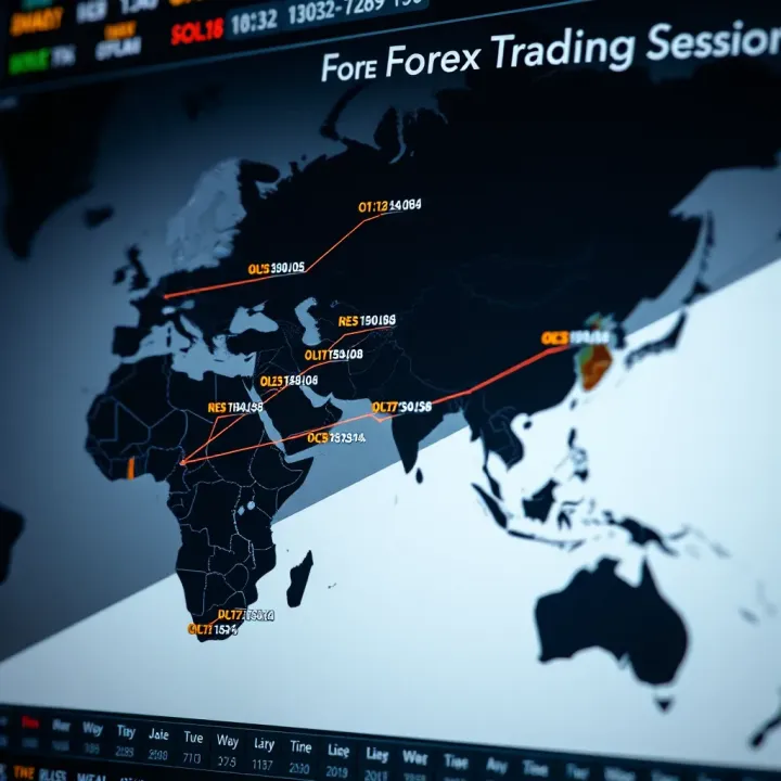 Global Forex Trading Sessions and Time Zones for South African Traders World map highlighting major forex trading centers and their corresponding time zones relevant to South African traders
