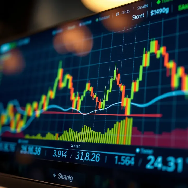 Graph displaying currency exchange fluctuations with highlighted trading signals