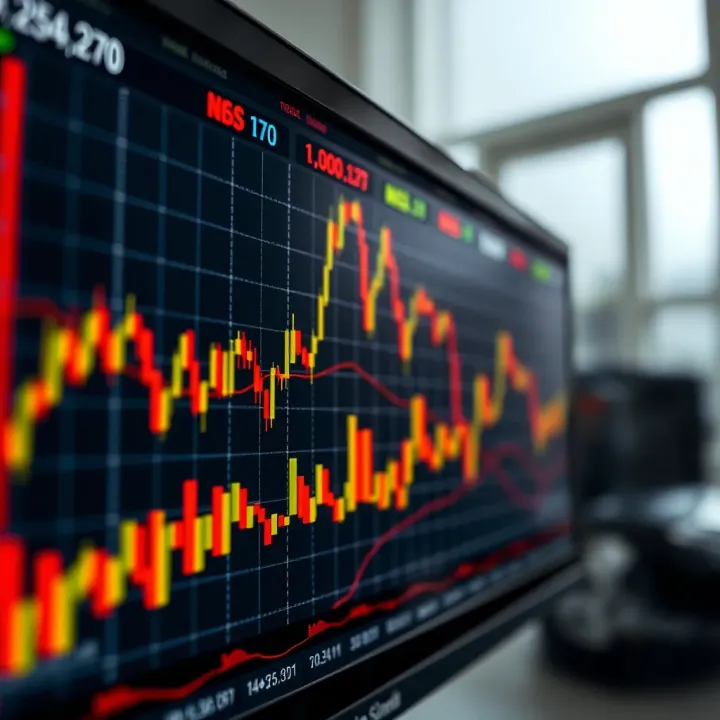 Graph showing upward and downward trends in forex currency pairs with signal indicators