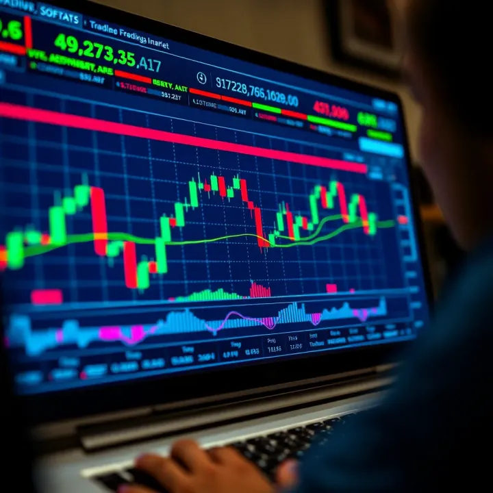 Graph showing currency pair trends and trading signals on a digital forex platform