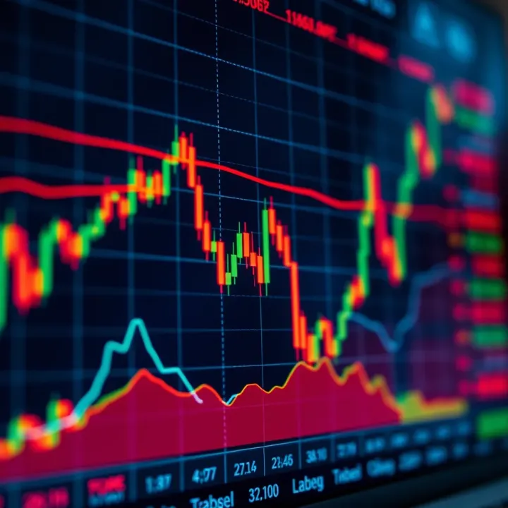 Chart showing currency exchange rate trends with technical indicators overlay