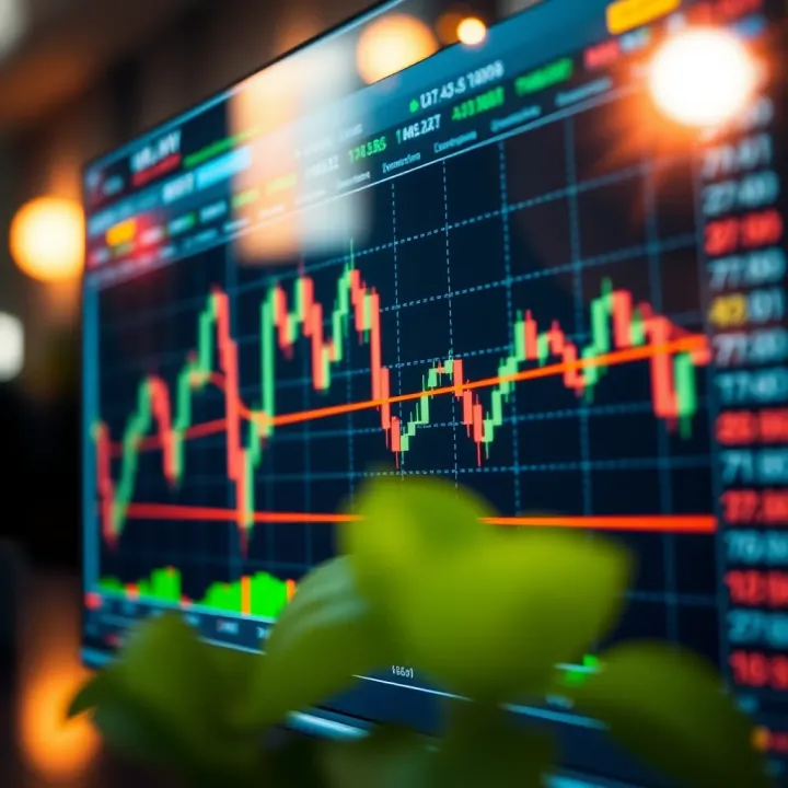 Chart displaying binary trading signals with indicators pointing to potential market trends