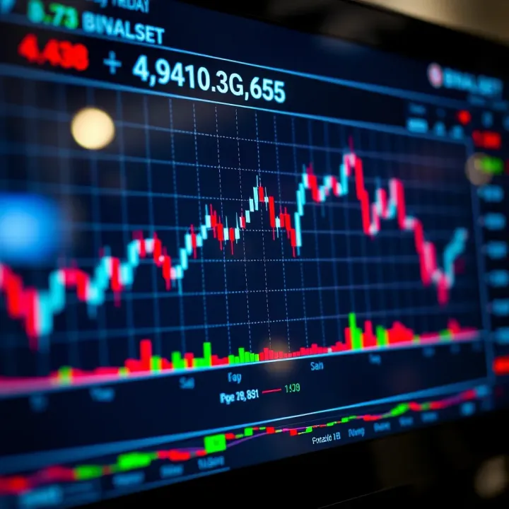Graph showing binary trading signals with upward and downward trends on a digital display