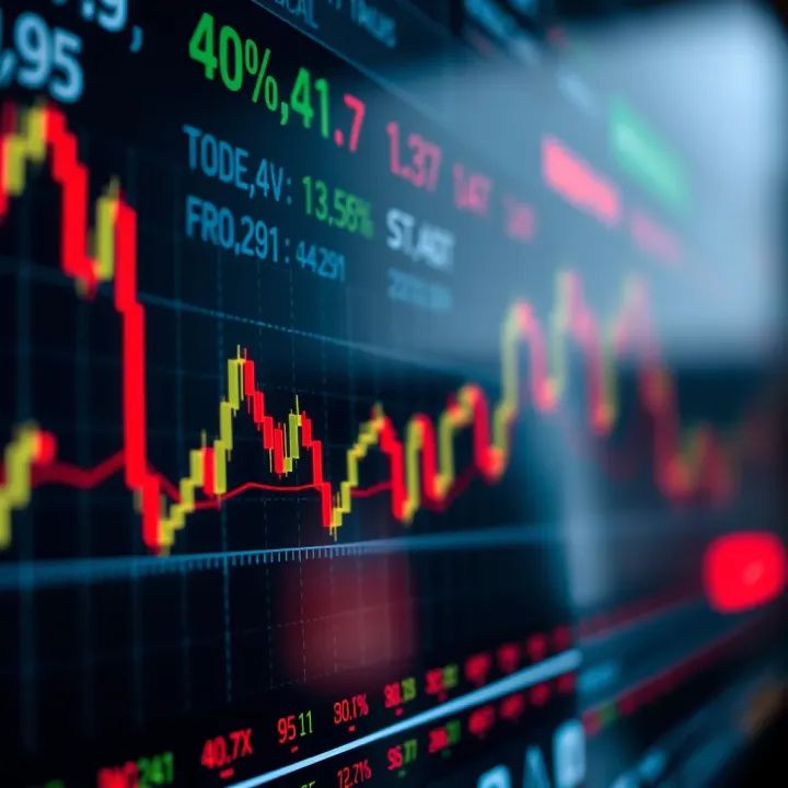 Graph displaying currency exchange rates with indicators highlighting trading signals