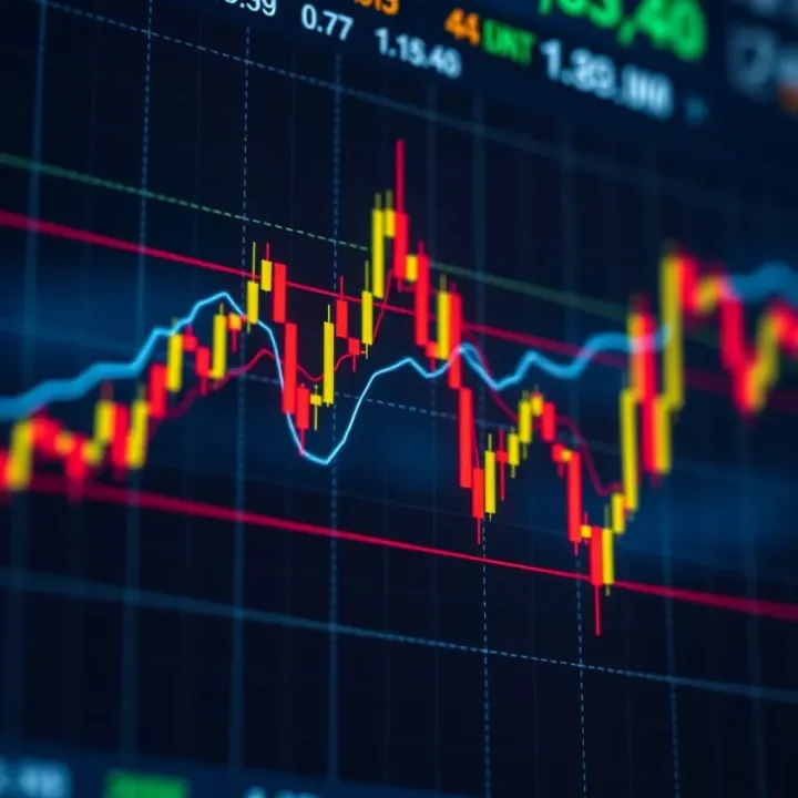 Graph showing upward and downward trends with forex trading signals highlighted