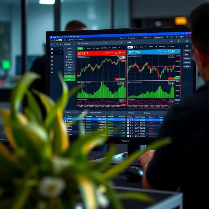 Forex Trading Software Interface with Market Analysis Features Screenshot of forex trading software interface displaying real-time currency charts and market analysis tools
