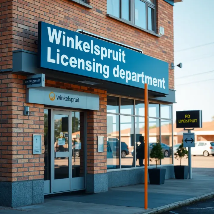 Exterior view of the Winkelspruit Licensing Department building during daytime with clear signage