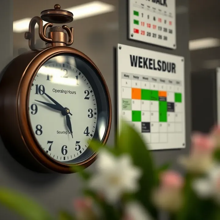 Operating Hours and Best Days to Visit Winkelspruit Licensing Department Clock showing operating hours with calendar highlighting weekdays for licensing services